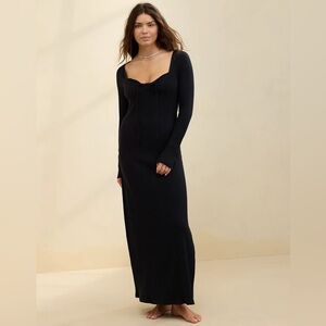 Aerie Long Sleeve Knit Tie Front Maxi Dress new